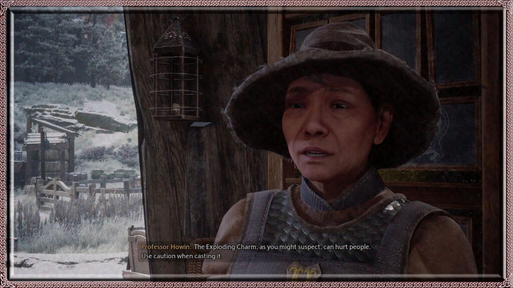 Professor Howin warns of the harm Bombarda can do before instructing the player.