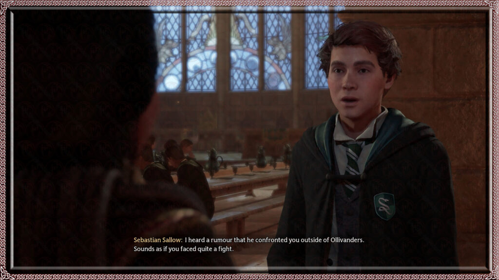 Sebastian Sallow relates his hearing of the player's confrontation with Victor Rookwood.