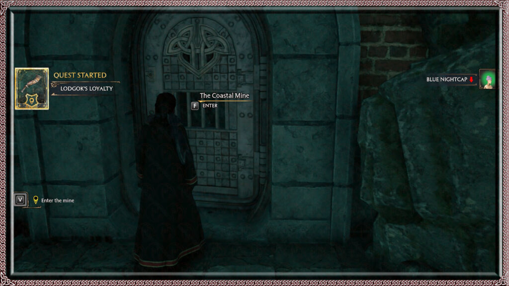 The player enters the Marunweem Lake Coastal Mine in beginning the Lodgok's Loyalty quest.