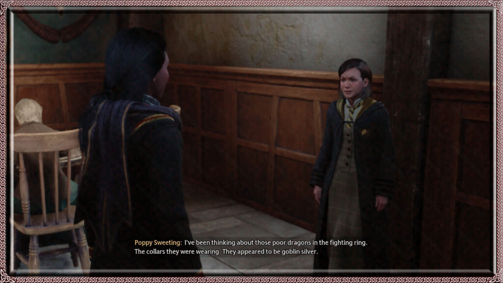 Poppy Sweeting notices the connection between the collared dragons of Horntail Hall and their goblin silver manacles.