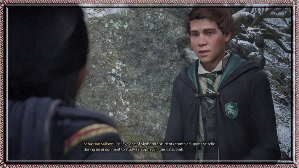 Sebastian Sallow reveals the discovery of a relic detailed within Slytherin's spellbook.