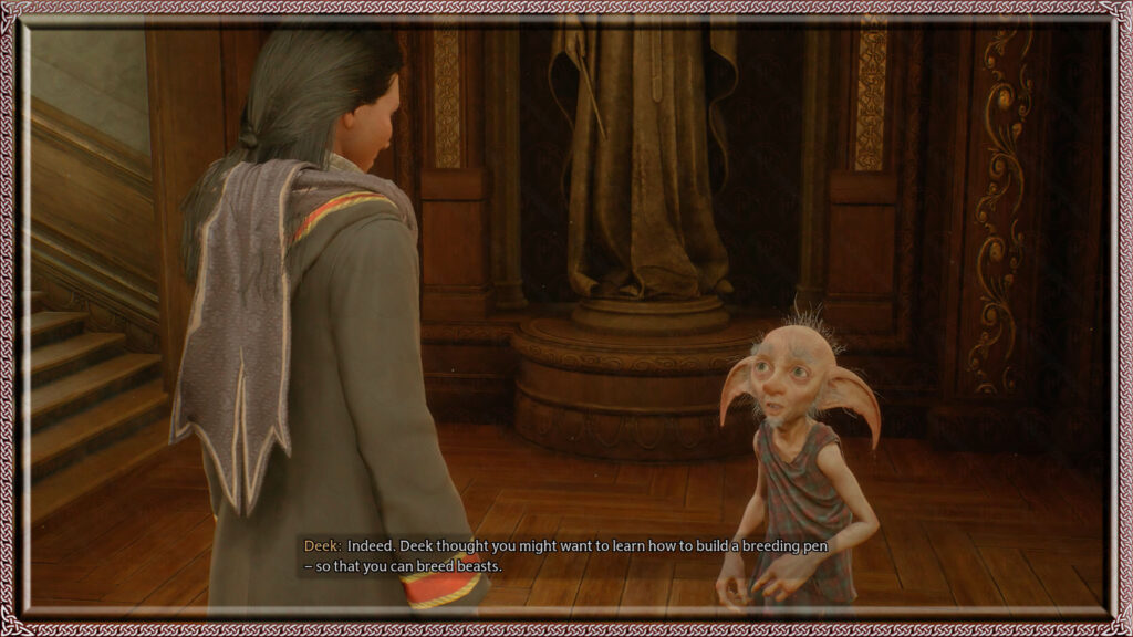 Deek offers assistance with learning how to breed beasts with a breeding pen conjuration.
